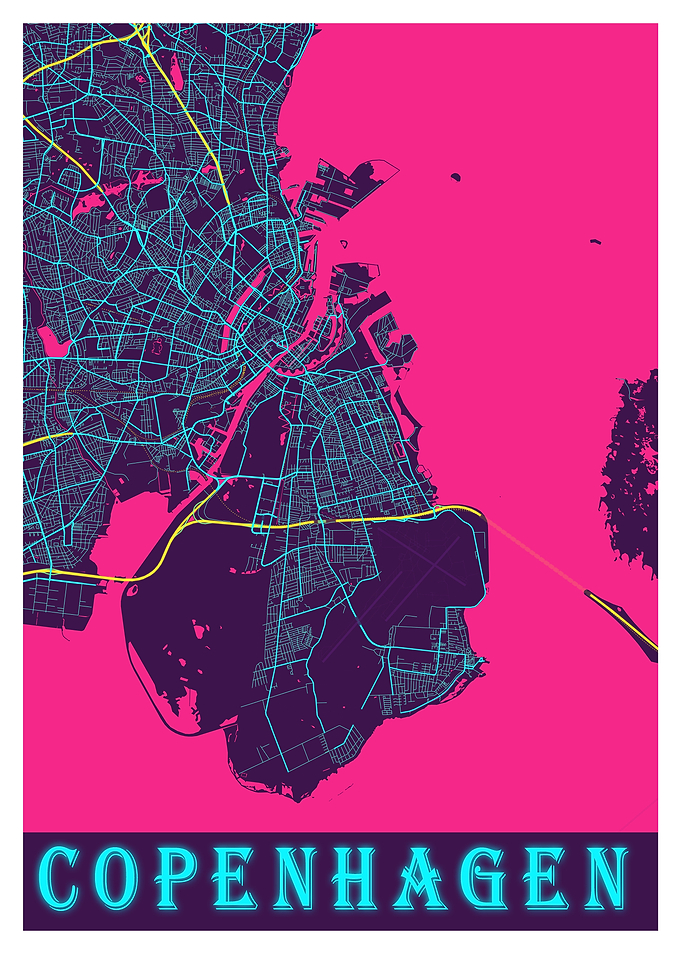 Copenhagen Neon City Map