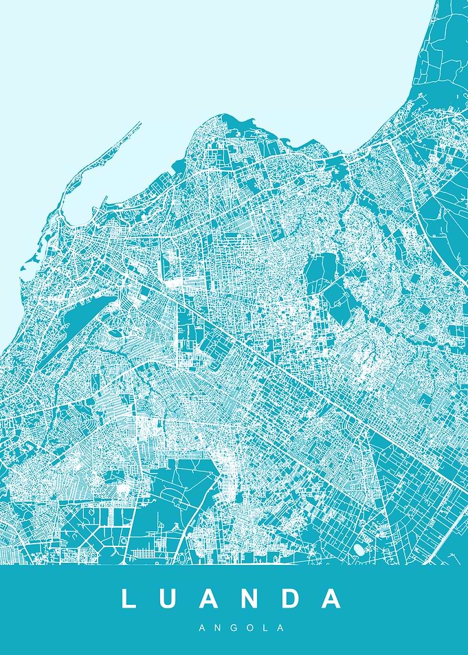 Luanda Map Art Aqua