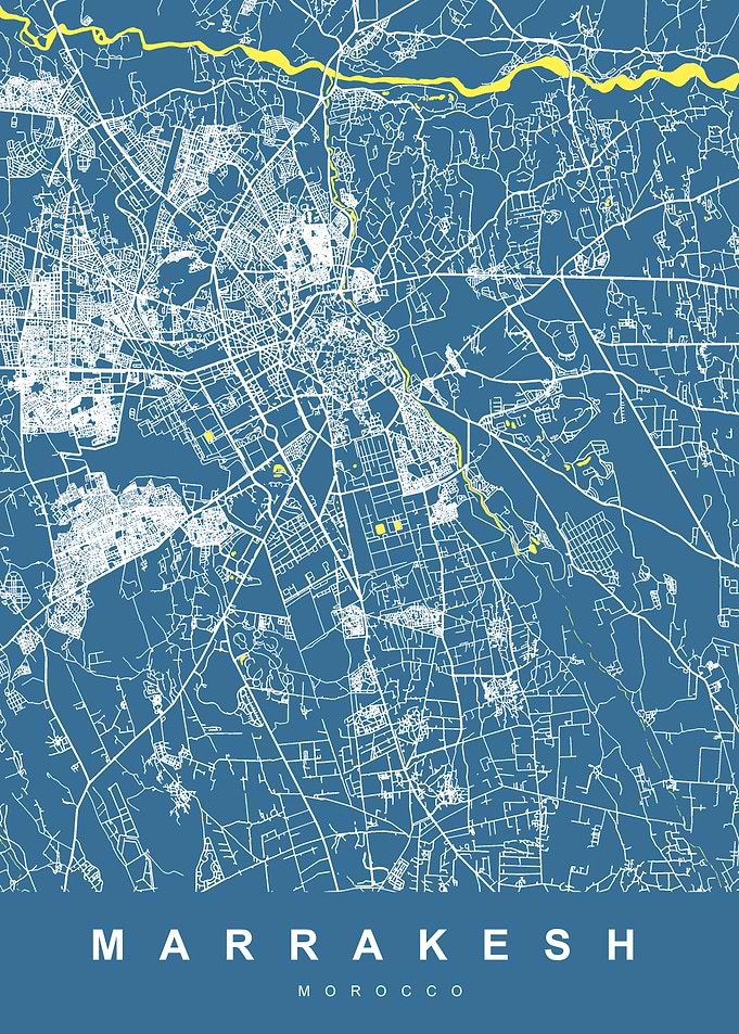 MARRAKESH Map Morocco Blue