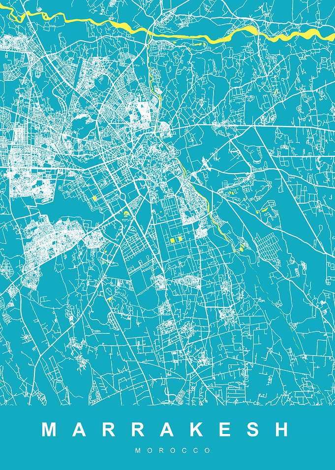 MARRAKESH Map Morocco Aqua