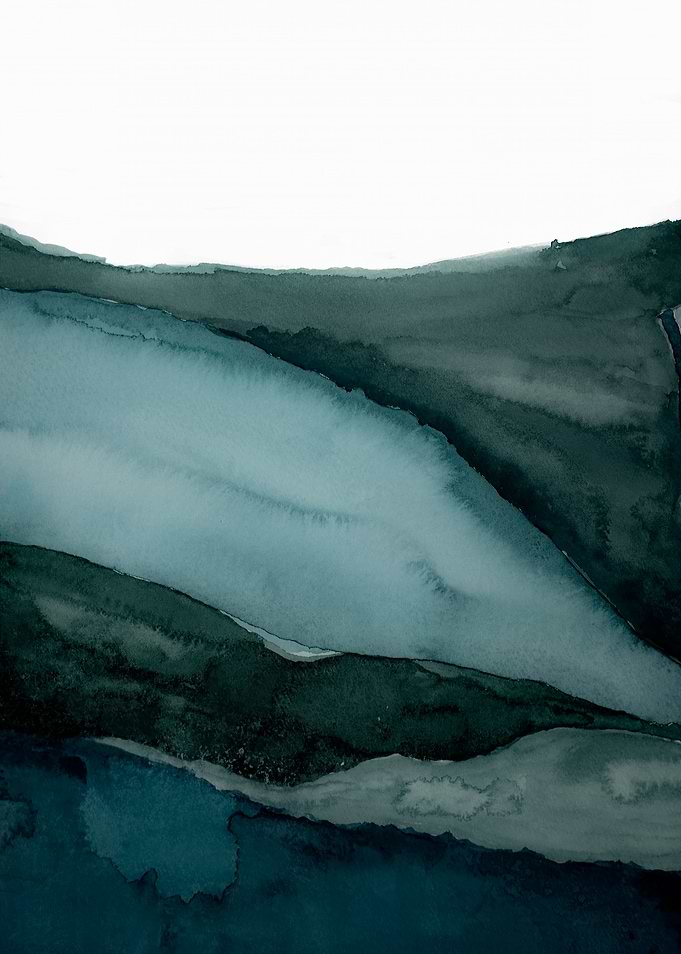 Teal watercolor landscape