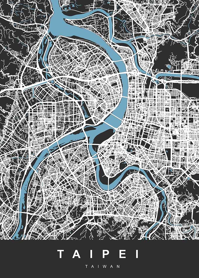 TAIPEI Map Taiwan Black