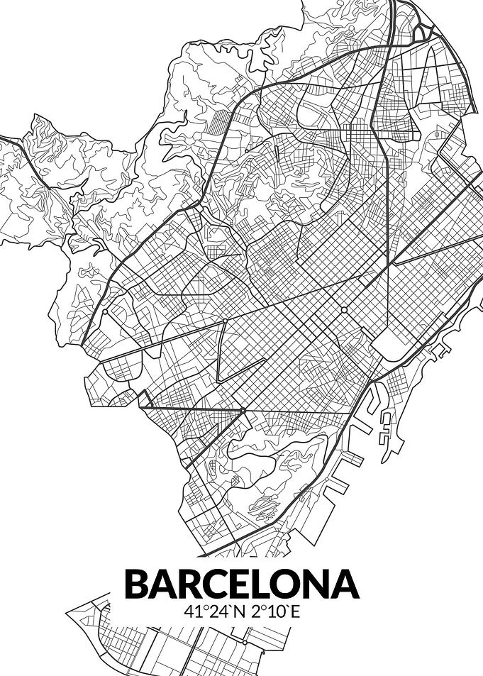 Barcelona White Map