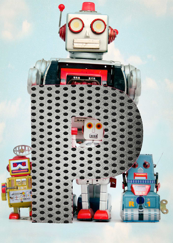 Big letter P retro robot