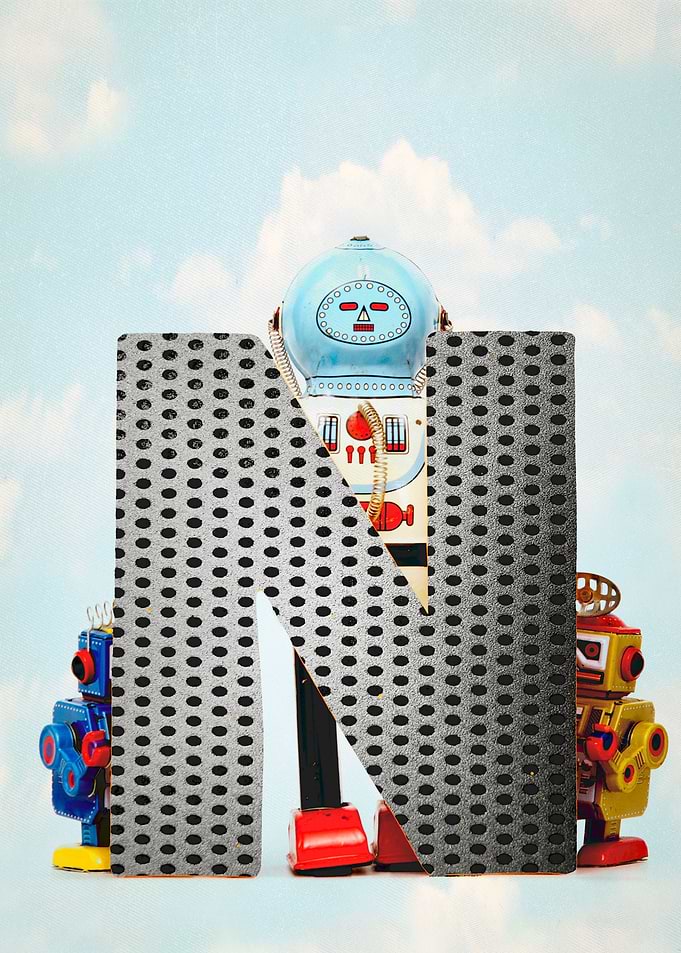 Big letter N retro robot