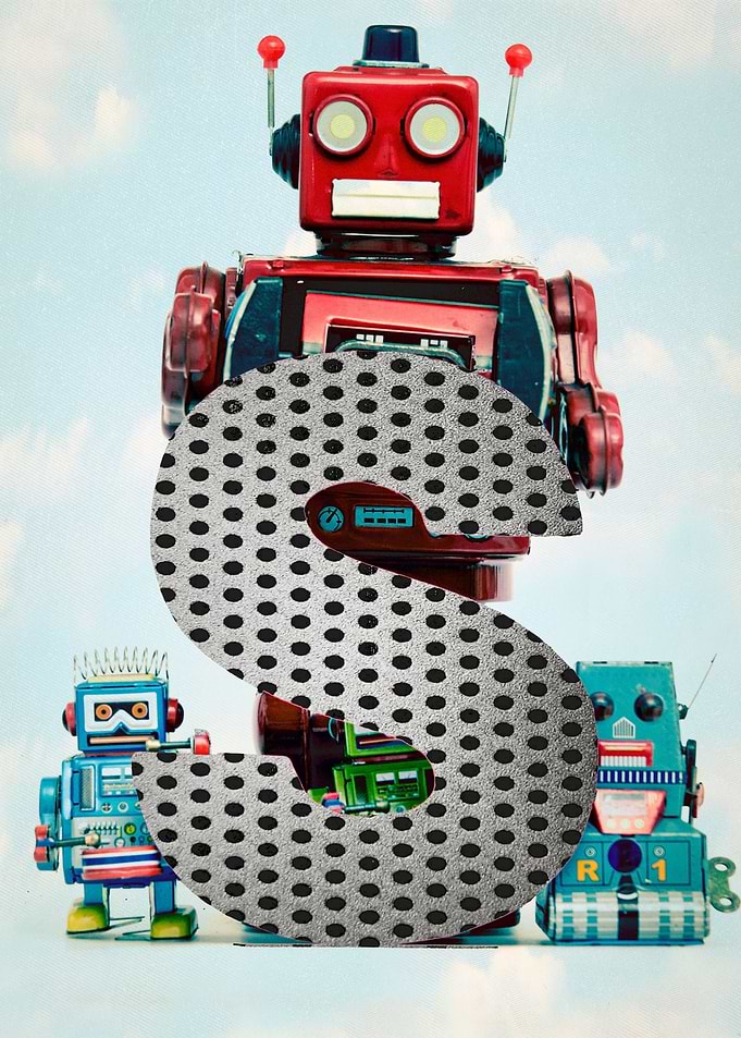 big letter S retro robot