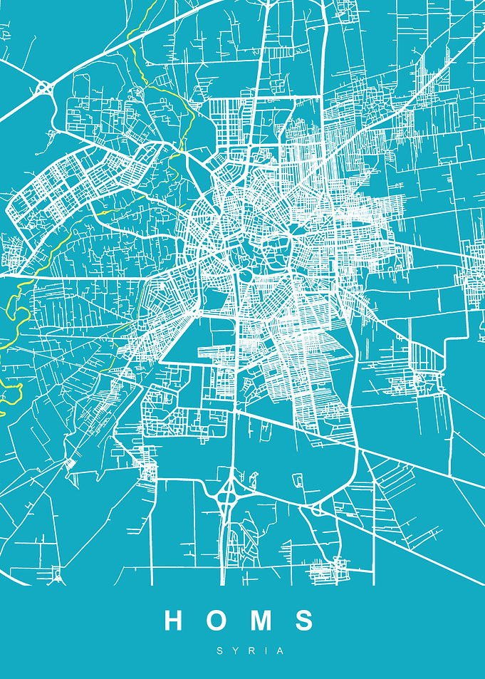 HOMS Map Art Syria Blue