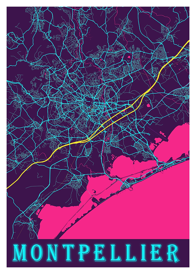 Montpellier Neon City Map