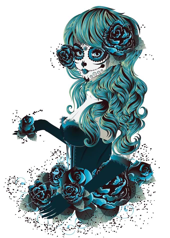 Blue sugar skull girl