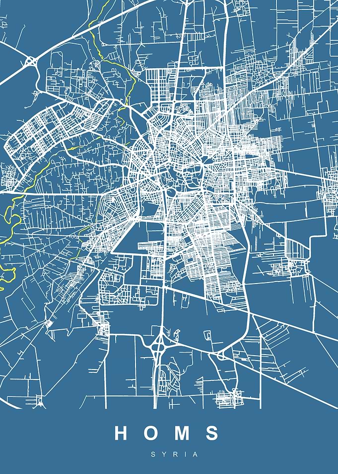 HOMS Map Art Syria Blue