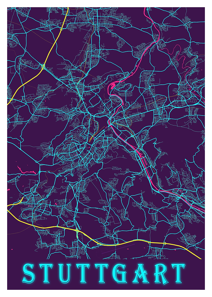 Stuttgart Neon City Map