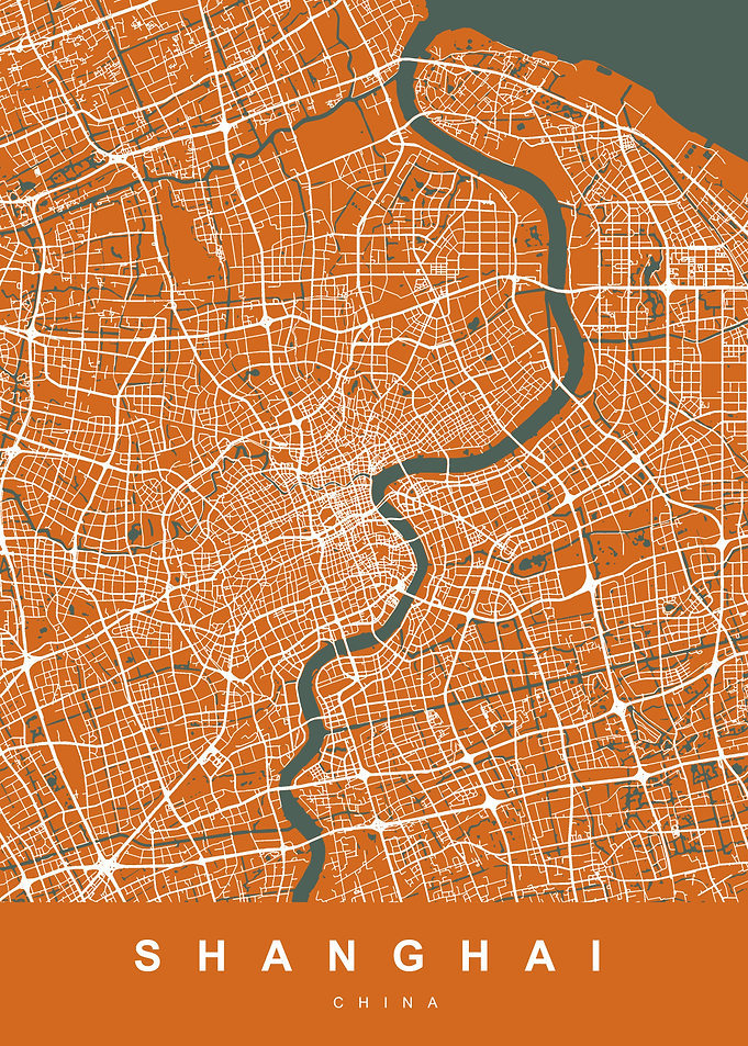SHANGHAI Map China Orange