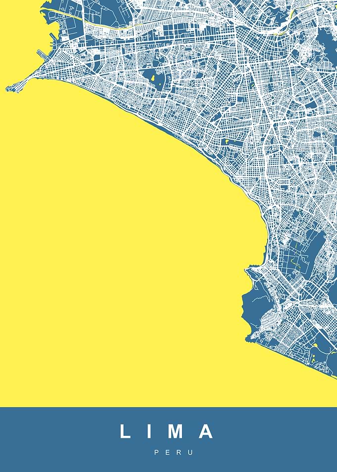 LIMA Map Art Peru Blue