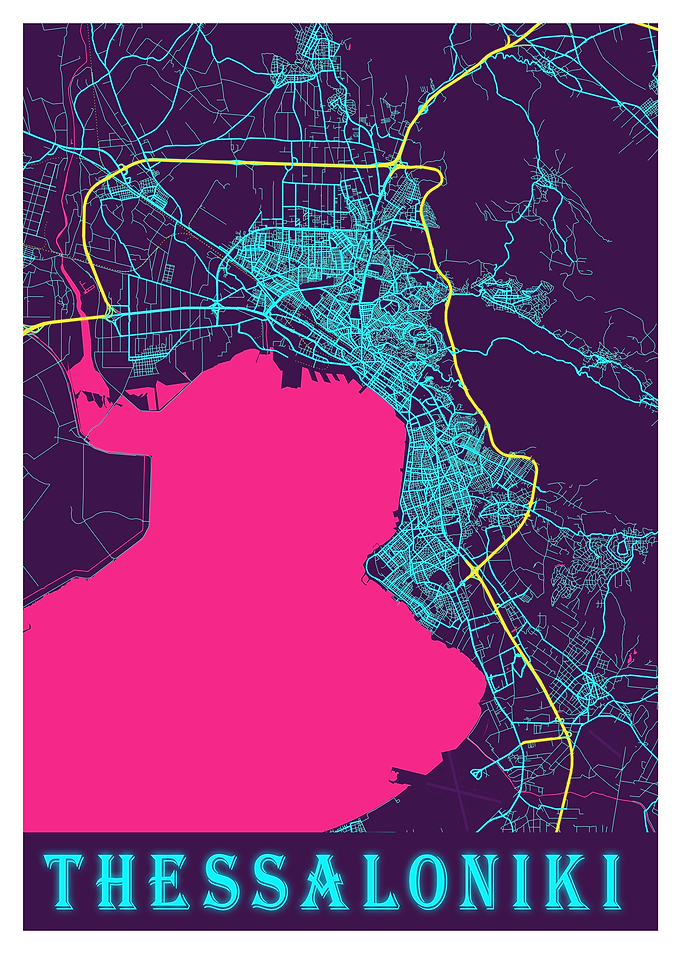 Thessaloniki Neon City Map