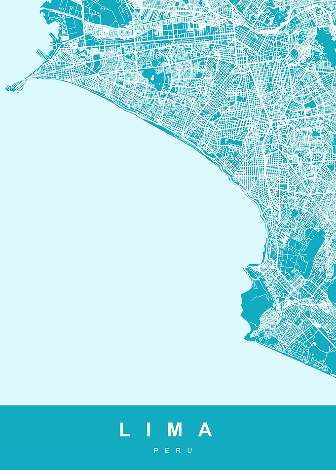 LIMA Map Art Peru Aqua