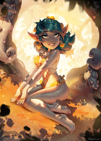 Elf in Glade with Squirrel