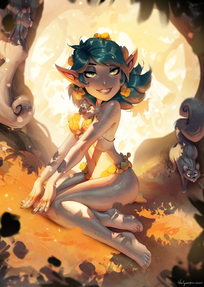 Elf in Glade with Squirrel