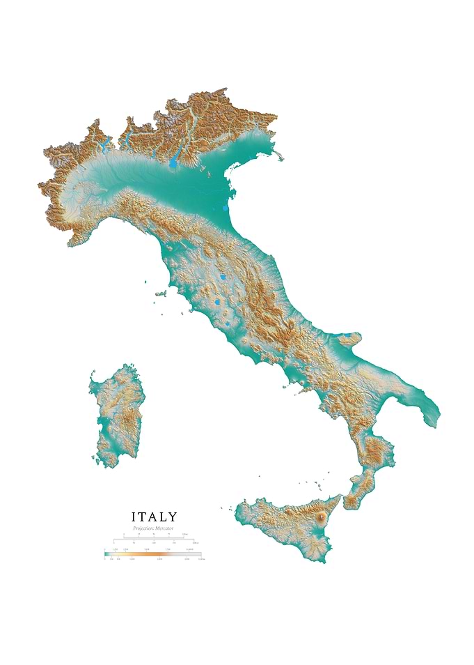 Italy Topography Map