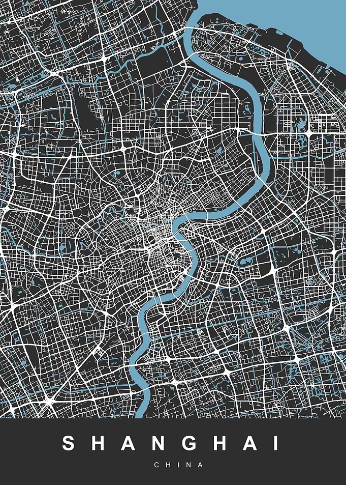 SHANGHAI Map China Black