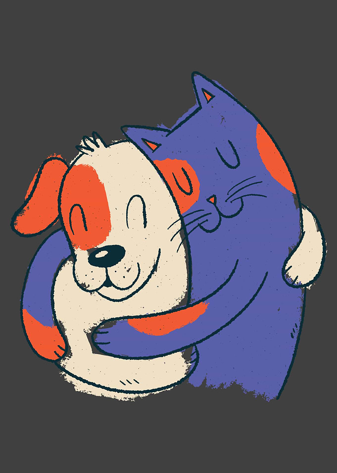 CAT DOG HUGGING