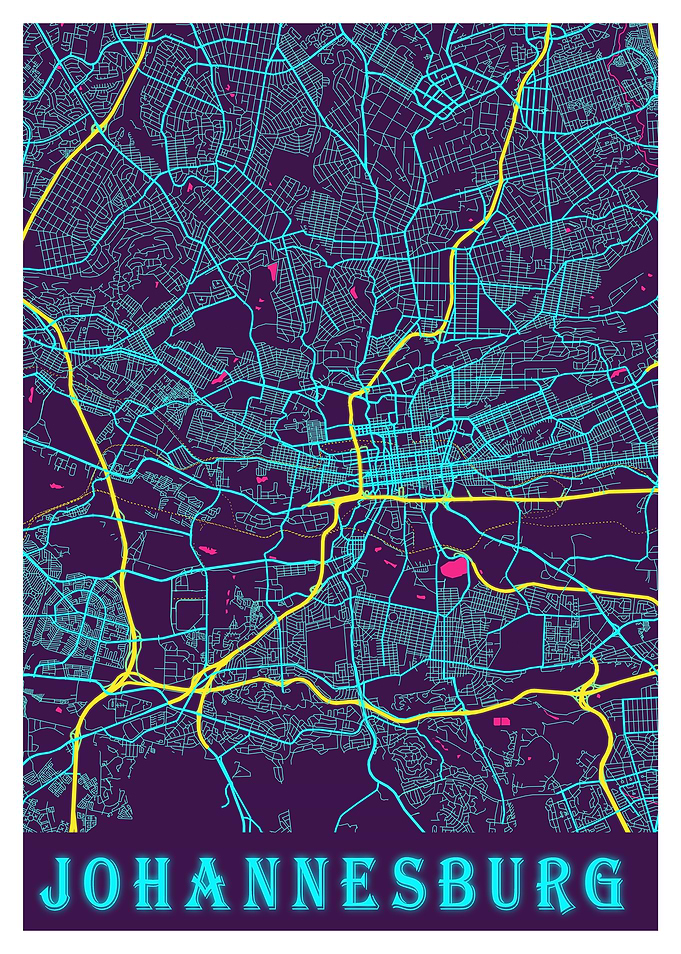 Johannesburg Neon City Map