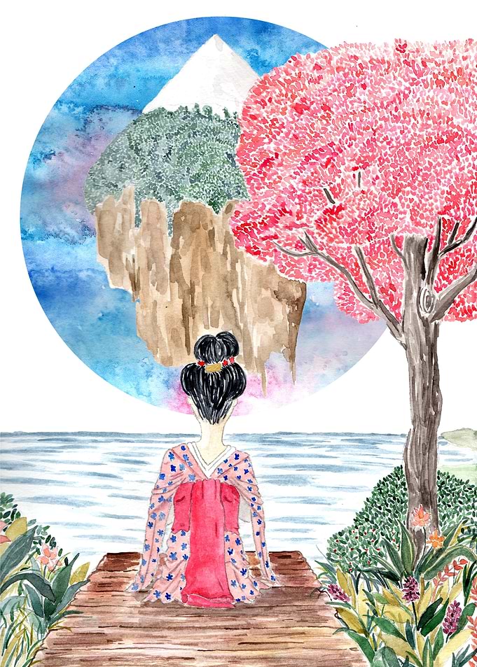 Japanese woman and sakura
