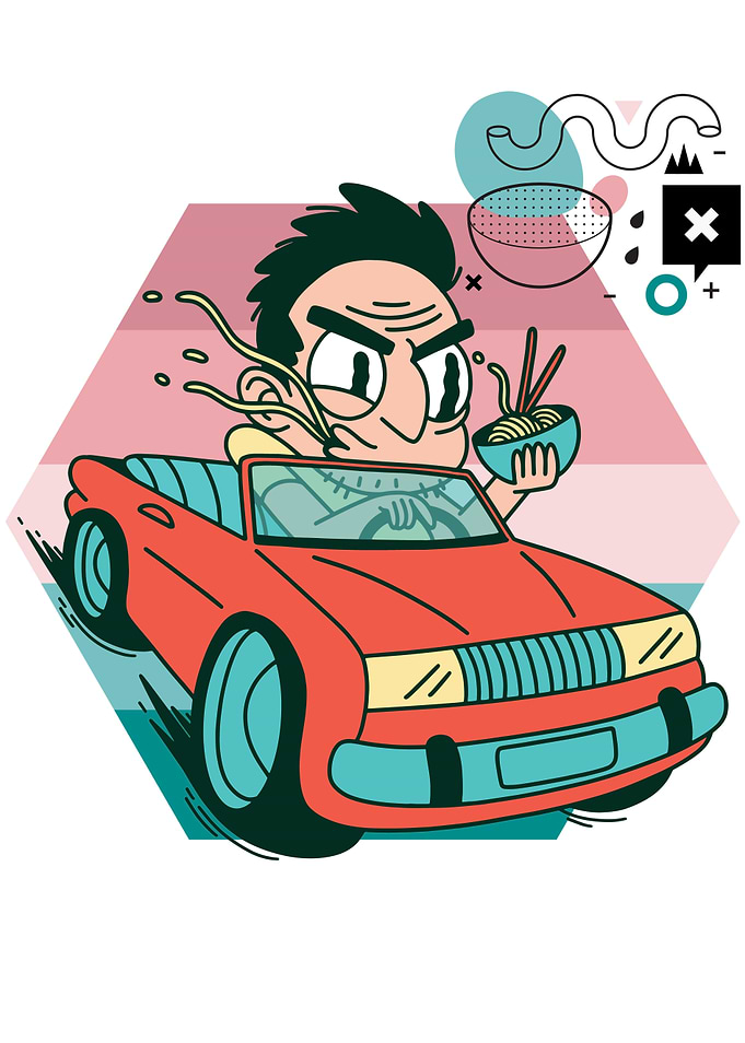 Cartoon Ramen Driver Retro