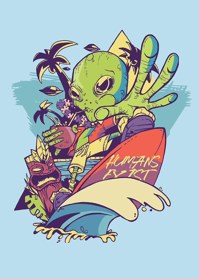 Cool Alien Hawaii Surfer