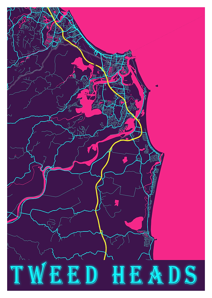 Tweed Heads Neon City Map