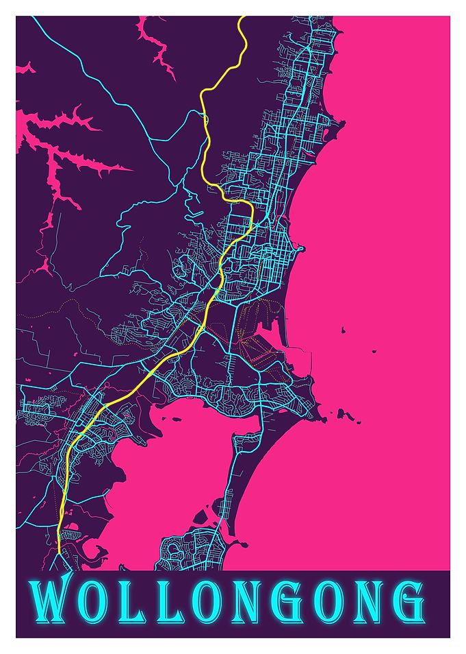 Wollongong Neon City Map