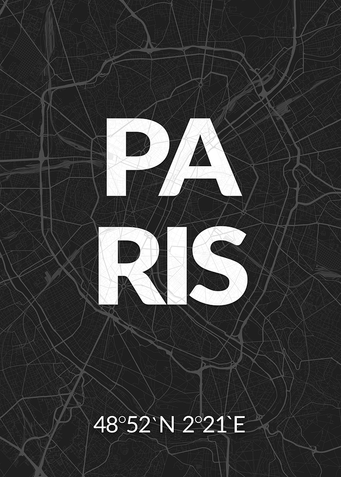 Paris Black Map Typography