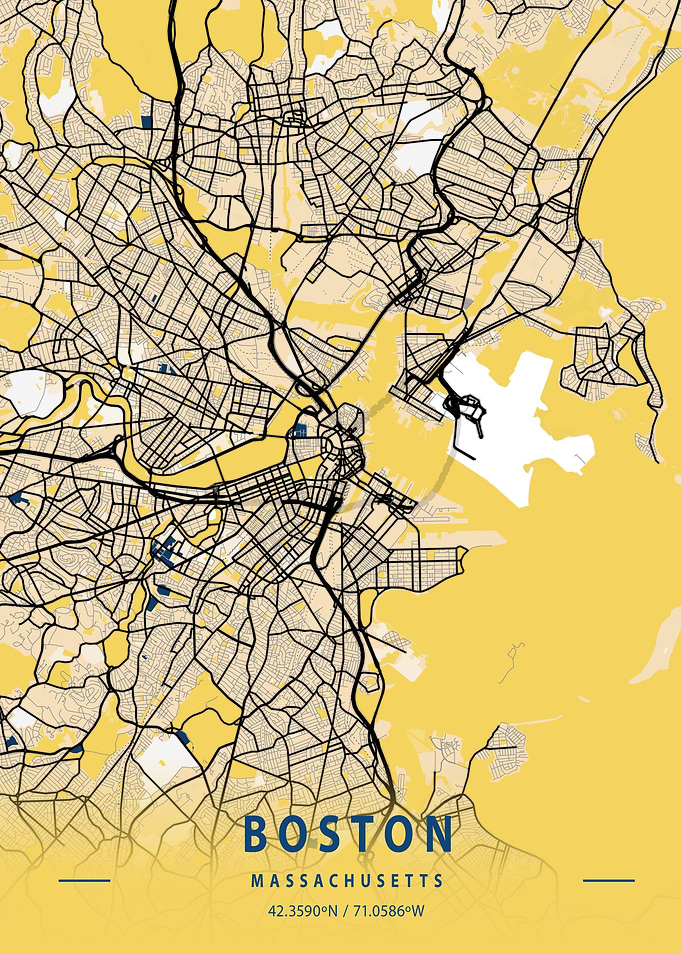 Boston Yellow City Map