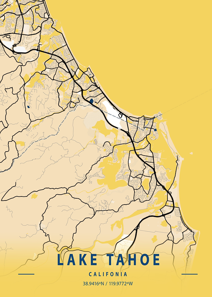 Lake Tahoe Yellow City Map