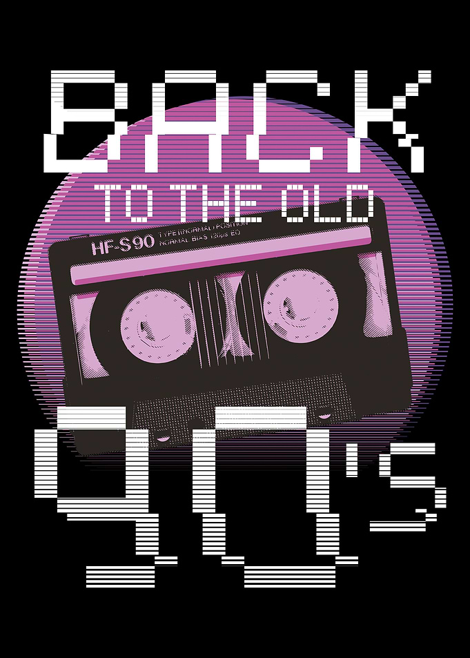 90s pixel cassette motif