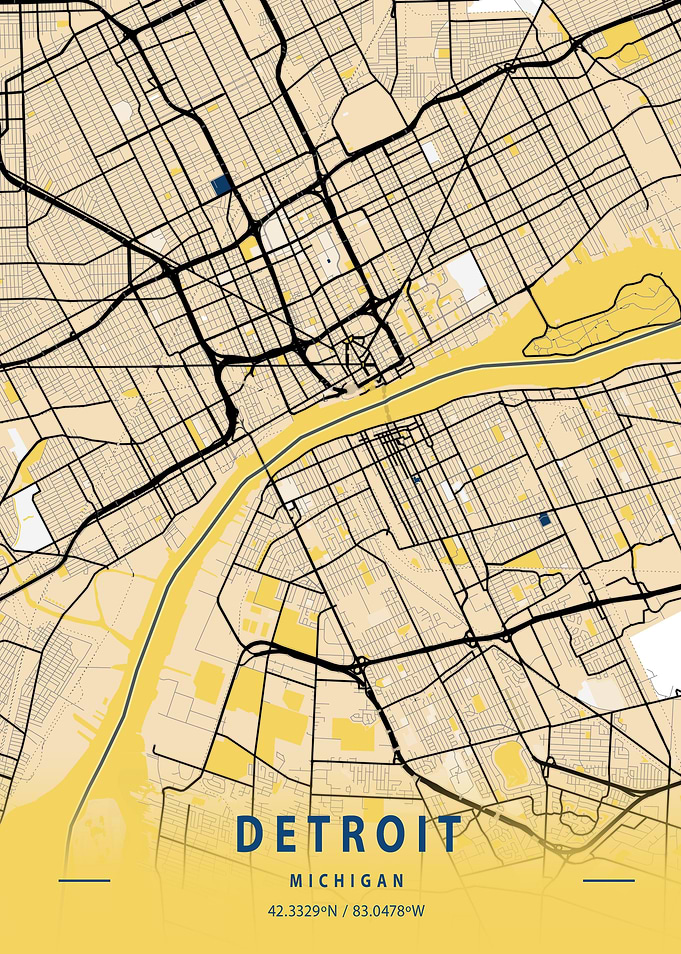 Detroit Yellow City Map