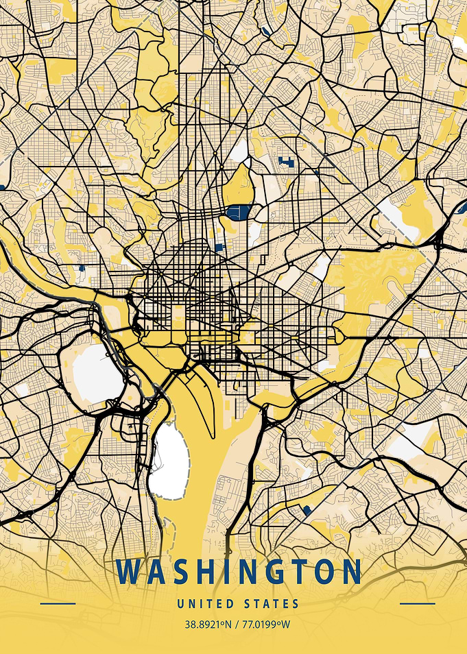 Washington Yellow City Map