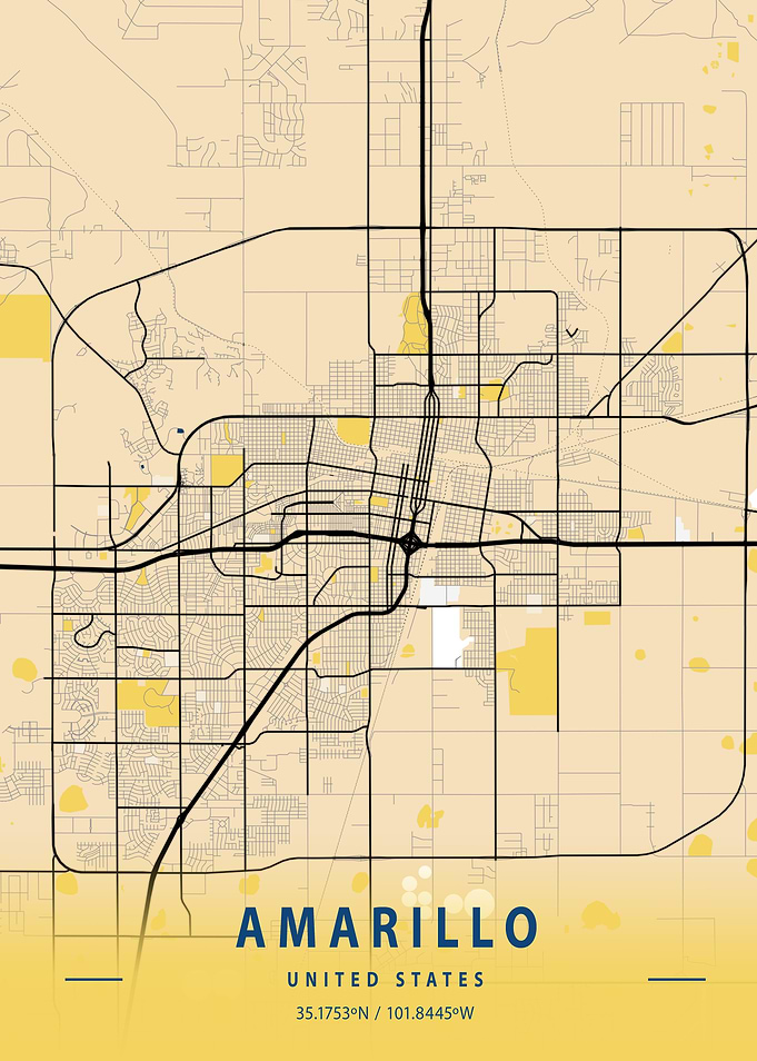Amarillo Yellow City Map