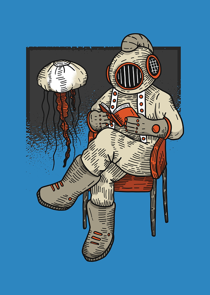 Retro Diver Reading a Book