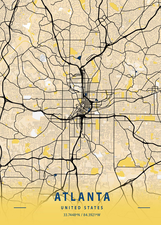 Atlanta Yellow City Map