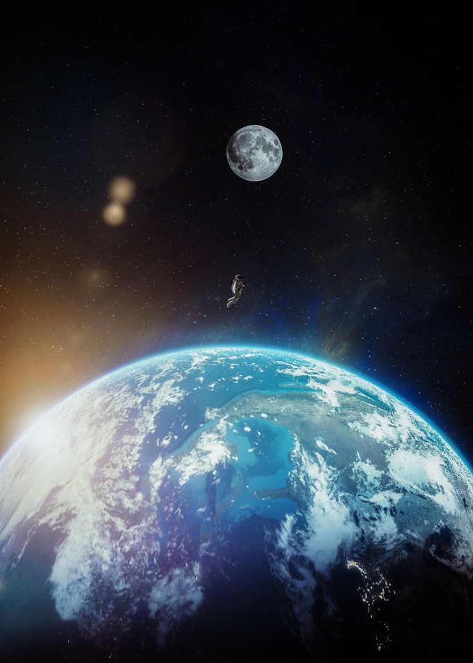 Astronaut flying to moon