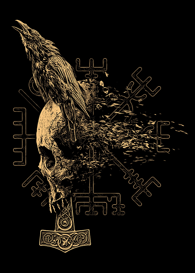 Skull with Crow and