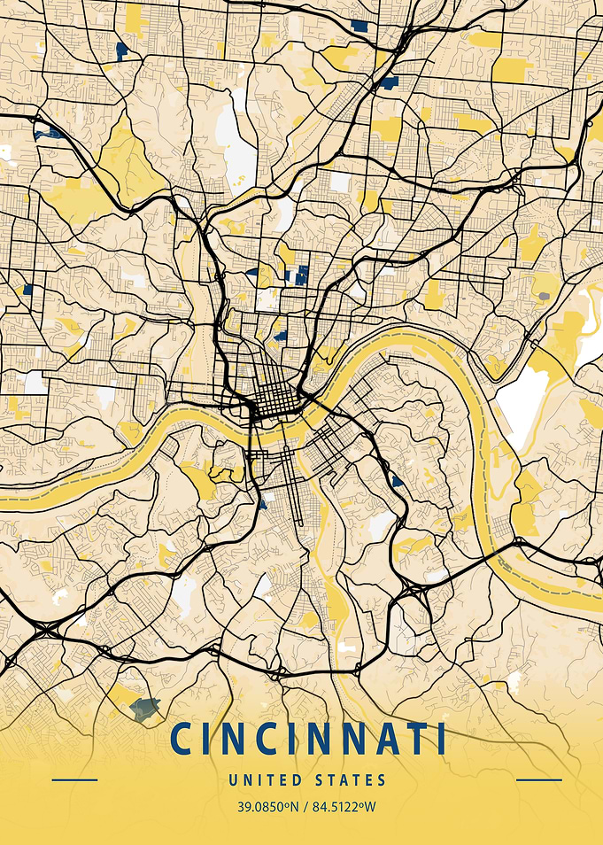 Cincinnati Yellow City Map