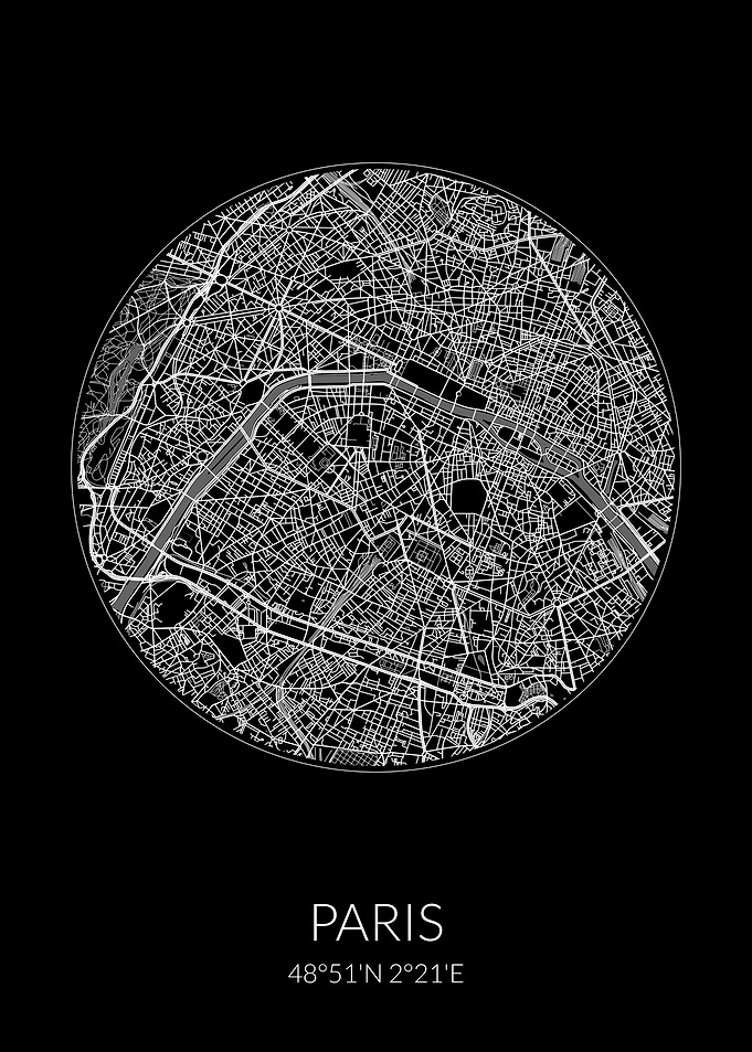 Paris City Map Black