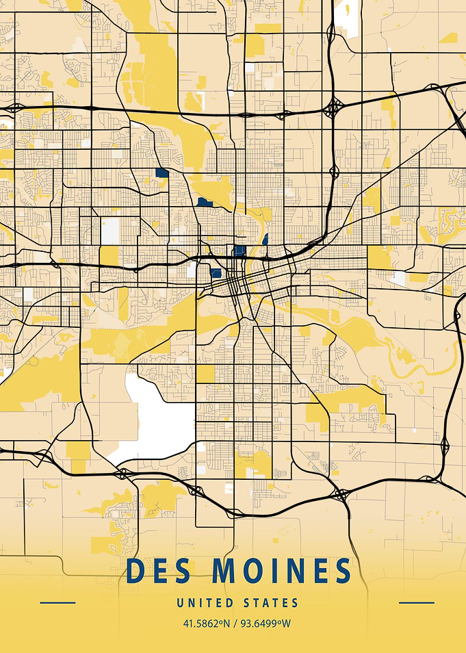 Des Moines Yellow City Map