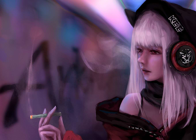 anime girl smoking