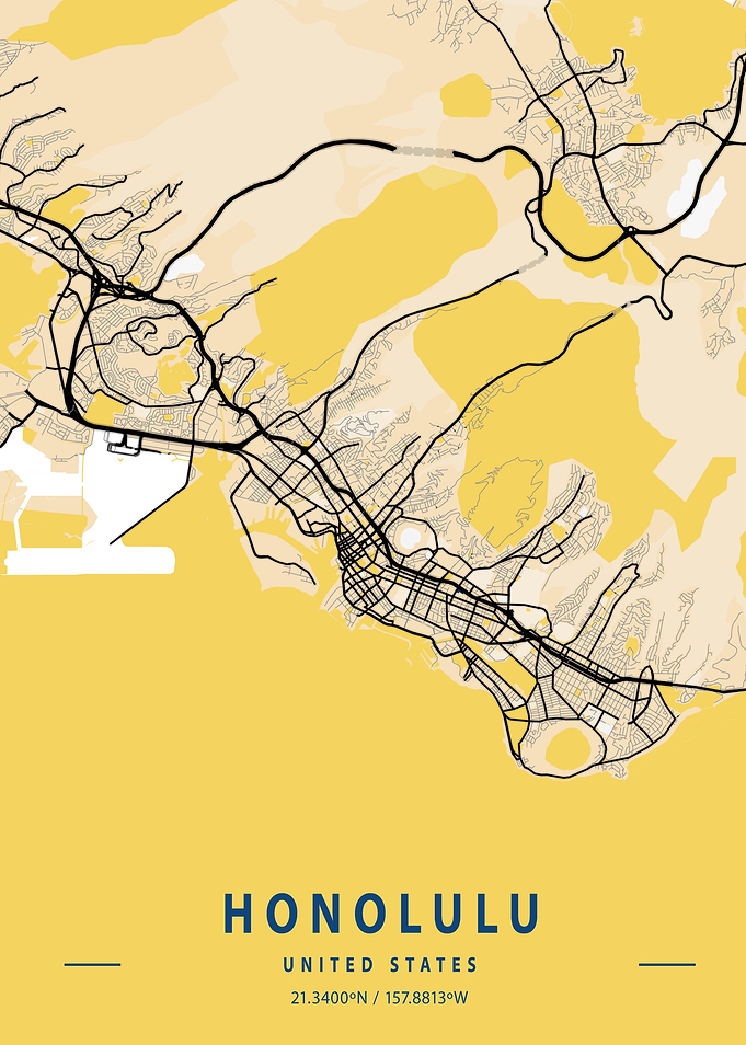 Honolulu Yellow City Map