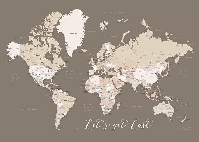 Lost world map in brown