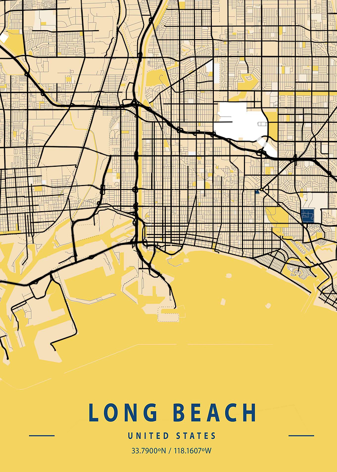 Long Beach Yellow City Map