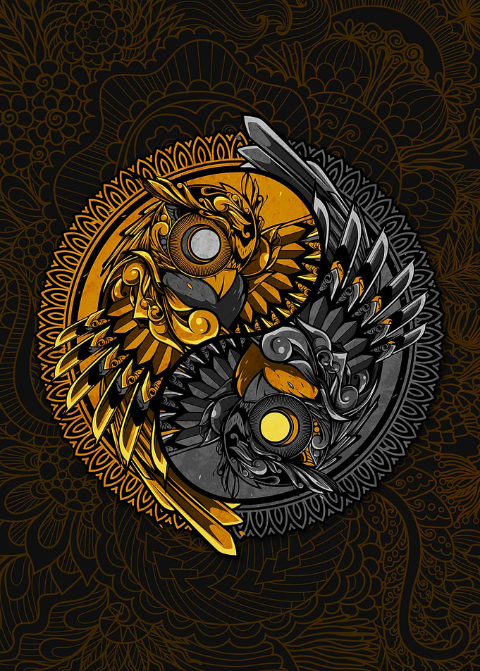 Mandala Yin and Yang Owls