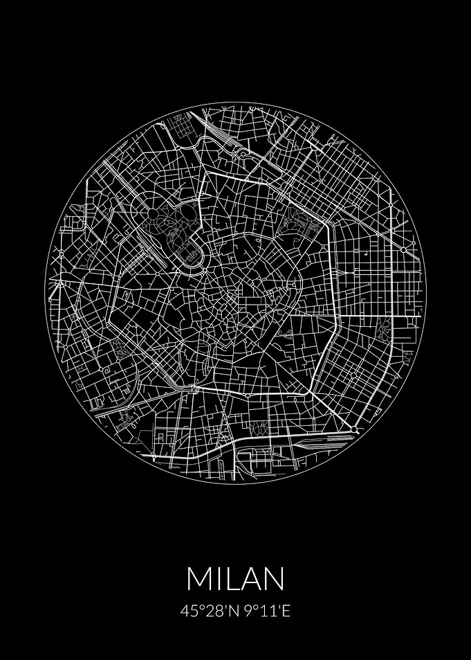 Milan City Map Black